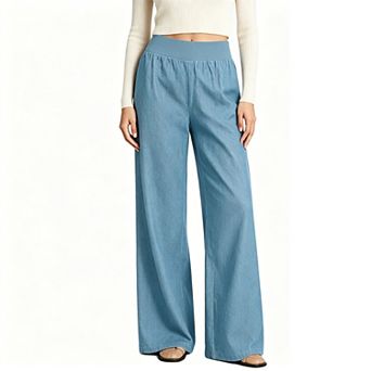 Women’s Soft Wide Leg Jeans, High Waist Elastic Waistband Loose Casual Pants