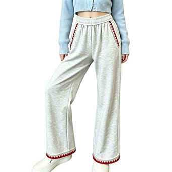 Women’s High Waist Wide Leg Sweatpants, Casual Knit Trousers with Contrast Trim for Loungewear