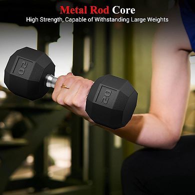 Heavy Duty Hex Dumbbell Set 100LB, Rubber Coated Free Weights, Muscle Toning Workout Dumbbells