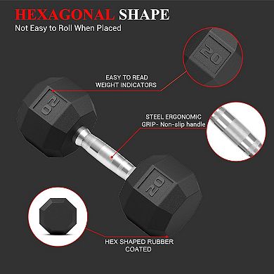 Heavy Duty Hex Dumbbell Set 100LB, Rubber Coated Free Weights, Muscle Toning Workout Dumbbells