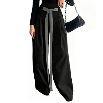 Women’s High Waist Wide Leg Dress Pants, Pleated Trousers with Waist Tie for Work Casual