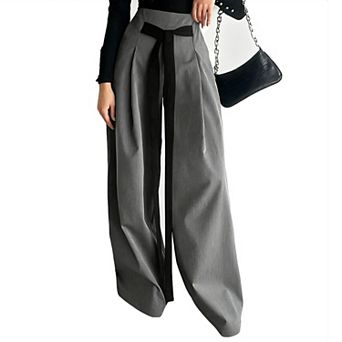 Women’s High Waist Wide Leg Dress Pants, Pleated Trousers with Waist Tie for Work Casual
