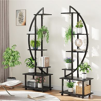 Indoor Circular Plant Display Rack, 6-Tier Sturdy Half Moon Metal Flower Stand with Drawer for Room