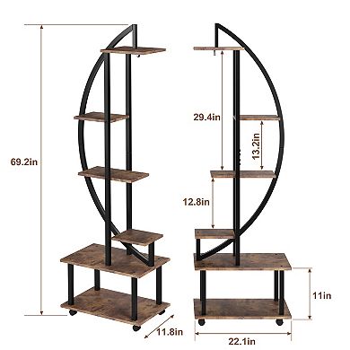 Indoor Circular Plant Display Rack, 6-Tier Sturdy Half Moon Metal Flower Stand with Drawer for Room