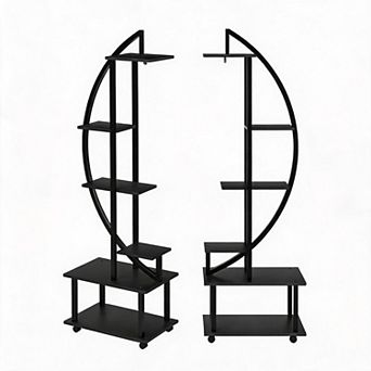 Indoor Circular Plant Display Rack, 6 tier Sturdy Half Moon Metal Flower Stand with Drawer for Room