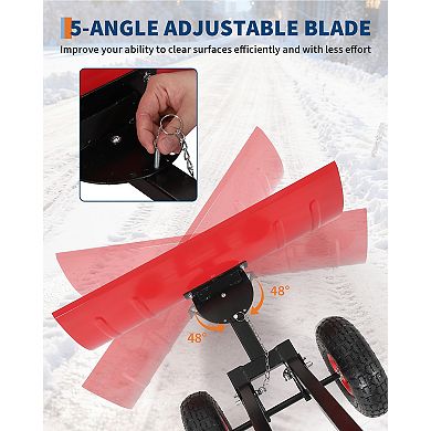 Wheeled Heavy Duty Snow Shovel, Adjustable Angle Height Metal Blade Ergonomic Snow Pusher for Yard