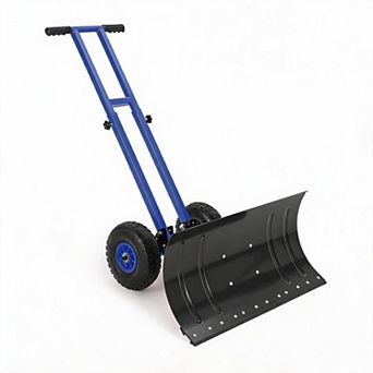 Wheeled Heavy Duty Snow Shovel, Adjustable Angle Height Metal Blade Ergonomic Snow Pusher for Yard