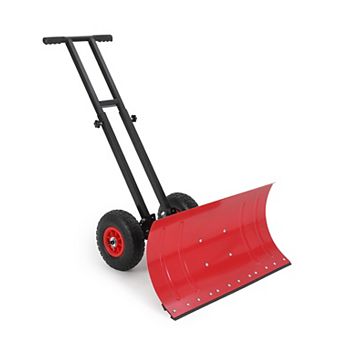 Wheeled Heavy Duty Snow Shovel, Adjustable Angle Height Metal Blade Ergonomic Snow Pusher for Yard