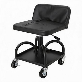 300LB Heavy Duty Shop Rolling Stool Gas Lift Height Adjustable Seat with Locking Wheels & Storage