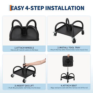 300LB Heavy Duty Shop Rolling Stool Gas Lift Height Adjustable Seat with Locking Wheels & Storage