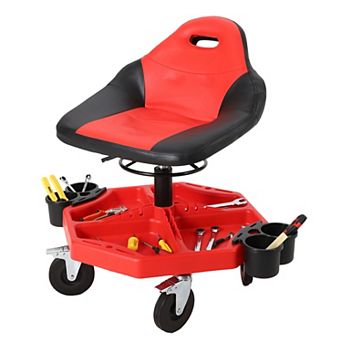 Heavy Duty Rolling Mechanic Stool 300LB Capacity, Height Adjustable Padded Seat with Backrest Tool