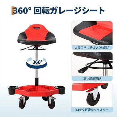 Heavy Duty Rolling Mechanic Stool 300LB Capacity, Height Adjustable Padded Seat with Backrest Tool