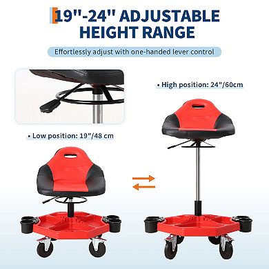 Heavy Duty Rolling Mechanic Stool 300LB Capacity, Height Adjustable Padded Seat with Backrest Tool