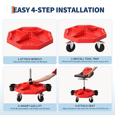 Heavy Duty Rolling Mechanic Stool 300LB Capacity, Height Adjustable Padded Seat with Backrest Tool