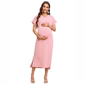 Women's Waffle Knit Side Slit Maternity Midi Dress