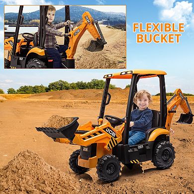 Licensed JCB 4-in-1 Electric Tractor for Kids, 12V