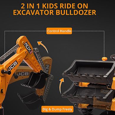 Licensed JCB 4-in-1 Electric Tractor for Kids, 12V