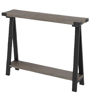 Farmhouse Console Table with Storage - 2 tier Sofa Table, Sturdy Metal v-Leg & MDF