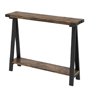 Farmhouse Console Table with Storage - 2 tier Sofa Table, Sturdy Metal v-Leg & MDF