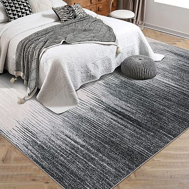 Modern Abstract Accent Rug, Machine Washable Rug for Bedroom, Living Room Rug with Non-Slip Backing