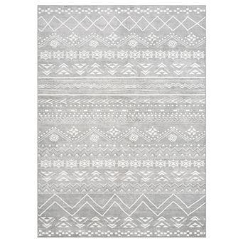 Ultra-Thin Washable North African Area Rug, Boho Geometric Carpet - Super Soft, Non-Slip TPE Backing