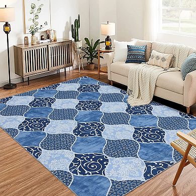 Modern Farmhouse Area Rug - Large Soft Washable Low-Pile Carpet, Mark Resistant, Non-Slip