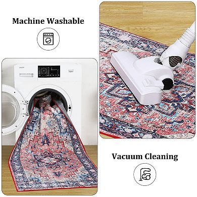 Vintage Farmhouse Boho Area Rug - Ultra Soft Washable Non-Slip Rug with Distressed Rustic Print