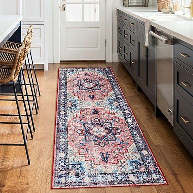 Vintage Farmhouse Boho Area Rug - Ultra Soft Washable Non-Slip Rug with Distressed Rustic Print
