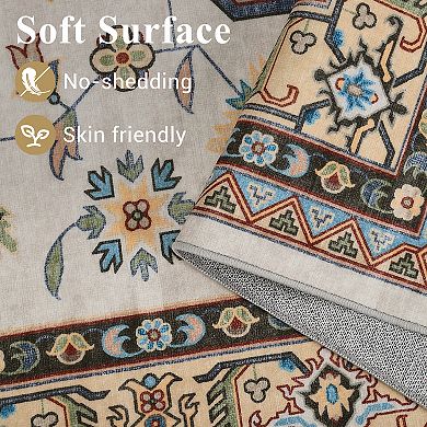 Vintage Boho Floral Area Rug, Oriental  Style Machine Washable Large Rugs, Non Slip, Low Pile