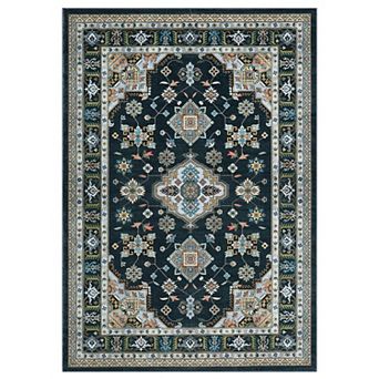Vintage Boho Floral Area Rug, Oriental Style Machine Washable Large Rugs, Non Slip, Low Pile