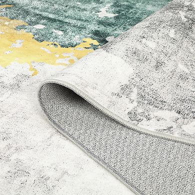 Modern Abstract Area Rug Soft Low Pile, Machine Washable, Non-Slip, Non-Shedding, Mark Resistant