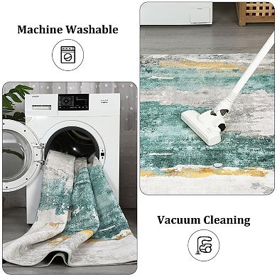 Modern Abstract Area Rug Soft Low Pile, Machine Washable, Non-Slip, Non-Shedding, Mark Resistant