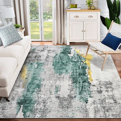 Modern Abstract Area Rug Soft Low Pile, Machine Washable, Non-Slip, Non-Shedding, Mark Resistant