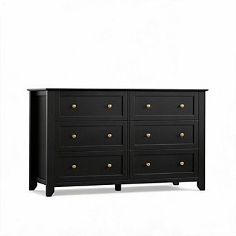 6 Drawer Dresser for Bedroom, 54"W Wooden Chest of Drawers, Metal Knobs, Clothes Storage Organizer