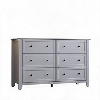 6 Drawer Dresser for Bedroom, 54"W Wooden Chest of Drawers, Metal Knobs, Clothes Storage Organizer