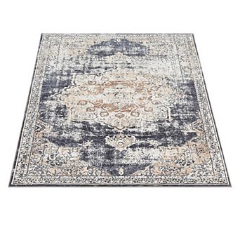 Machine Washable Non-Slip Area Rug Vintage Medallion Carpet Low Pile, Soft Throw Rug