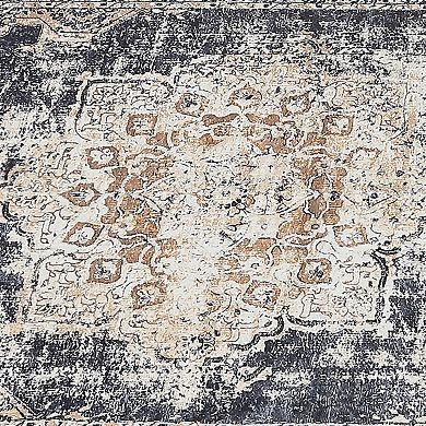 Machine Washable Non-Slip Area Rug Vintage Medallion Carpet Low Pile, Soft Throw Rug