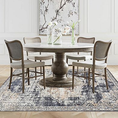 Machine Washable Non-Slip Area Rug Vintage Medallion Carpet Low Pile, Soft Throw Rug