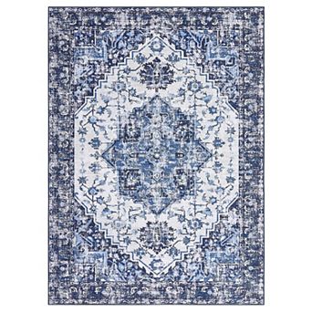 Area Rug, Washable Vintage Rug, Non-Slip Low Pile Throw Soft Rugs with Rubber Backing