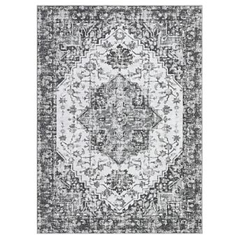 Area Rug, Washable Vintage Rug, Non-Slip Low Pile Throw Soft Rugs with Rubber Backing