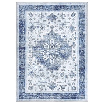 Vintage Retro Washable Area Rug - Non-Slip Low Pile Indoor Carpet for Living Room, Bedroom