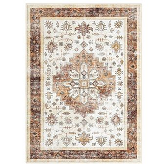 Vintage Retro Washable Area Rug - Non-Slip Low Pile Indoor Carpet for Living Room, Bedroom
