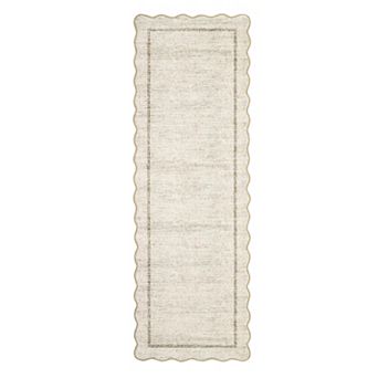 Scalloped Farmhouse Area Rug, Non-Slip Washable Low Pile Carpet for Living Room Bedroom Dining