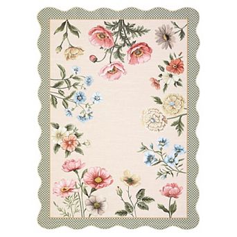 Scalloped Rug Machine Washable Floral Living Room Rugs Non SlipCarpet for Dining Room Dorm Office