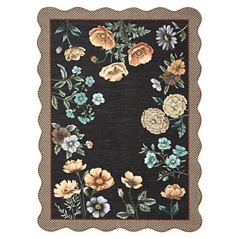 lxt-Scalloped Rug Machine Washable Floral Living Room Rugs Non Slip Carpet for Dorm