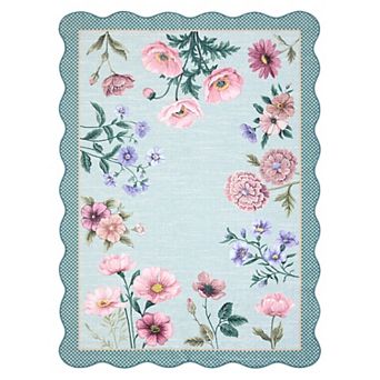 Scalloped Rug Machine Washable Floral Living Room Rugs Non SlipCarpet for Dining Room Dorm Office
