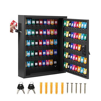 100 Slots Wall Mount Key Cabinet, Heavy Duty Steel Lockable Key Box with 88 Hooks Colored Tags