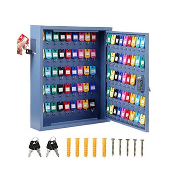 100 Slots Wall Mount Key Cabinet, Heavy Duty Steel Lockable Key Box with 88 Hooks Colored Tags