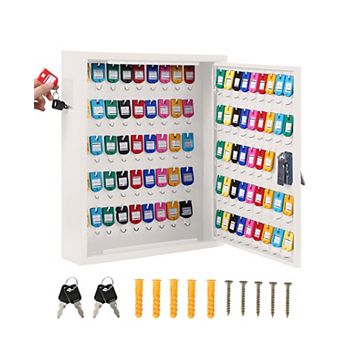 100 Slots Wall Mount Key Cabinet, Heavy Duty Steel Lockable Key Box with 88 Hooks Colored Tags
