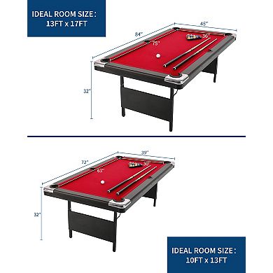 7FT Foldable Billiard Pool Table, Multipurpose Portable Game Table Full Kit for Family Game Room Use